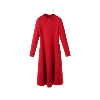 朗姿 羊毛法式高级感气质长袖收腰显瘦裙子女2024年春季连衣裙 大红色 M