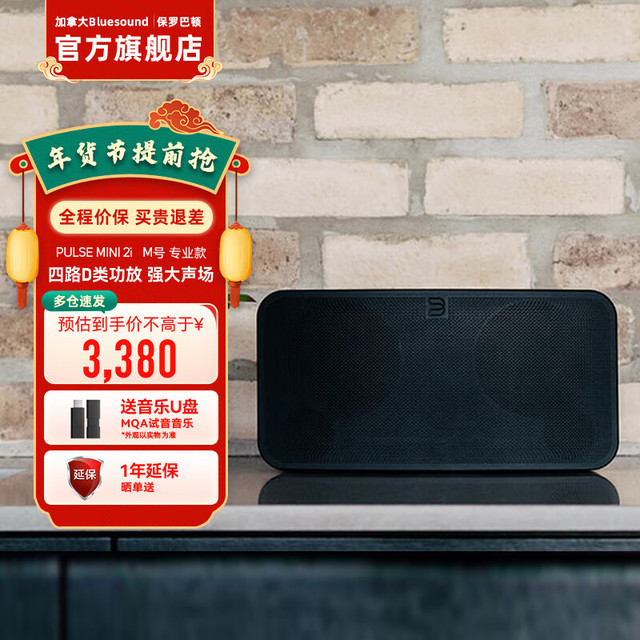 BLUESOUND PULSE MiNi 2i家用智能音响 无线音箱 环绕低音炮 蓝牙 黑色