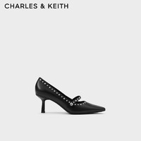 CHARLES&KEITH23冬季小方头铆钉高跟鞋玛丽珍鞋女CK1-61720168 Black黑色 41