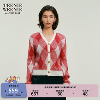 Teenie Weenie小熊2024年早春马海毛混纺毛衣慵懒风毛针织开衫 红色 165/M