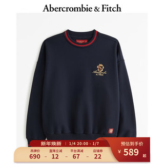 ABERCROMBIE & FITCH【龙年系列】男女同款 美式秋冬抓绒新年圆领运动卫衣 355428-1 海军蓝 L (180/108A)