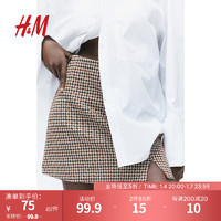 H&M女装半身裙学院风法式修身迷你小开叉短裙1195395 深棕色/图案 170/88A (L)