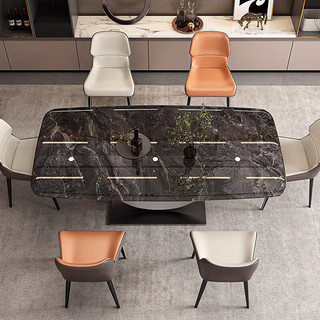 法岚卡意式超晶石长方形餐桌现代简约天然大理石岩板微晶石吃饭桌椅组合  1.8*0.9米餐桌 一桌八椅