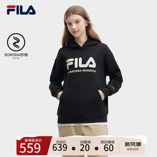 FILA 斐乐女子针织连帽上衣经典大LOGO宽松卫衣 正黑色-BK 155/76A/XS