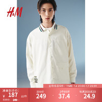 H&M【新年系列】男装衬衫2024春季宽松斜纹长袖上衣1201201 奶油色/Good Fortune 165/84A