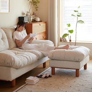 良工云朵沙发北欧实木日式羽绒科技布客厅小户型布艺软包沙发奶油风 大三人位沙发（分体）