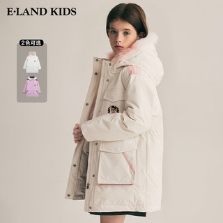 E·LAND KIDS【90%鹅绒】童装23年冬季女童轻薄美式中长款毛领羽绒服 Ivory象牙白/39 150cm