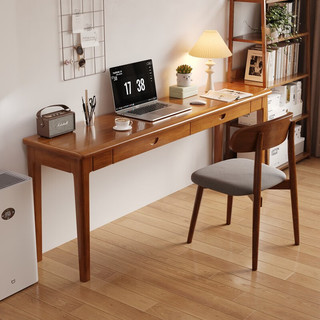 实采（SHICY）窄书桌宽家用电脑桌靠墙长条桌学习卧室桌子 【橡胶木-单桌】原木色 120x40x75cm