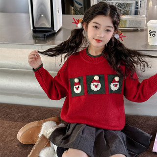 絮传女童毛衣冬季加绒加厚儿童衣服女孩毛衣7-14岁圣诞儿童毛衣女 xz