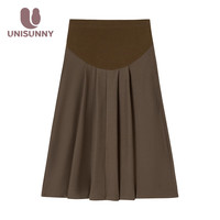 unisunny装冬款小个子孕妈时尚托腹裙子孕中晚期不显怀半身裙 咖色 XL
