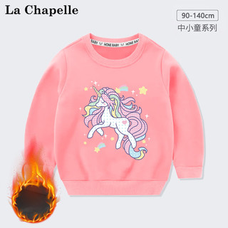 LA CHAPELLE MINI拉夏贝尔女童加绒卫衣秋冬款2023洋气童装一体绒儿童宝宝冬装 【加绒卫衣】花朵兔黑色 130