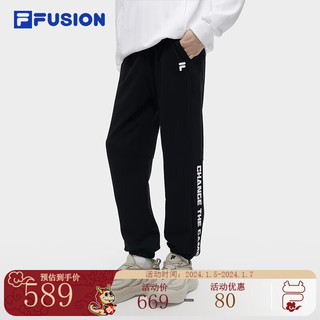 FILA FUSION斐乐潮牌针织长裤男时尚拼接加绒运动裤 正黑色-BK 185/92A/XXL