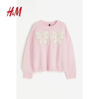 H&M【新年系列】女装毛针织衫2024年春季保暖毛茸套衫1213180 红色/蝴蝶结 165/96A (M)