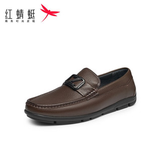 红蜻蜓乐福男鞋冬季舒适休闲男士皮鞋通勤轻便平底男鞋WGA43710 棕色 41