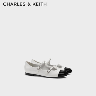 CHARLES&KEITH23冬季法式平底双扣带玛丽珍女单鞋CK1-70580218 White白色 35