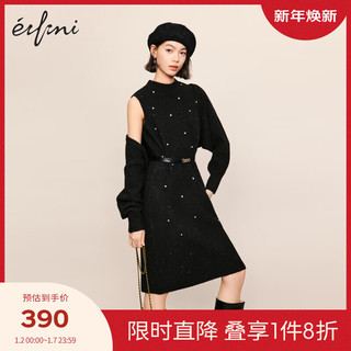 伊芙丽（eifini）伊芙丽经典钉钻针织连衣裙盐系轻熟风女2023冬装裙子 黑色 170/95CM/XL