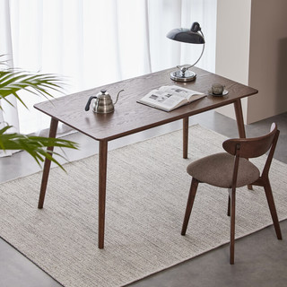 原始原素实木餐桌家用小户型简约书桌橡木饭桌餐桌椅组合黑胡桃色1.58m