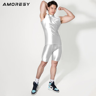 AMORESY Poseidon系列紧身弹力健身衣冰爽丝滑运动健身跑步背心 白色 XL