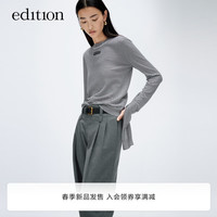 edition毛衣女2024春偏长开衩衣袖复古细条纹羊毛羊绒针织衫 黑白条色 M/165