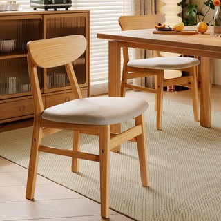 KERZY 可芝 实木餐桌椅子家用北欧靠背椅简约现代学习休闲奶茶店餐厅凳子 2把原木色+米白色麻布42x46x78cm