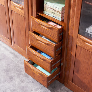 光明家具实木书柜北美红橡木现代中式置角书架书房家具 6371
