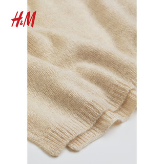 H&M【致臻系列】女士配饰围巾慵懒气质羊绒保暖针织围脖1076225 米色 180x40