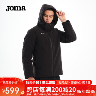 JOMA羽绒服男短款冬季80绒鸭绒运动训练连帽保暖外套男厚款 黑色 M