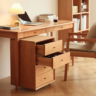 良工台式电脑桌实木书桌家用北欧日式小户型樱桃木电脑桌书房写字桌 文件柜