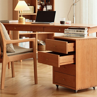 良工台式电脑桌实木书桌家用北欧日式小户型樱桃木电脑桌书房写字桌 文件柜