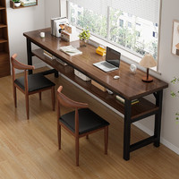 实采（SHICY）书桌学习双人家用桌子长方形简易出租屋电脑桌窄靠墙长条桌 双层拉丝黑橡木色100cm
