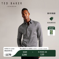 Ted Baker冬男士棉质绿色印花上衣修身长袖衬衫272637 黑色 1