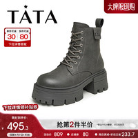 他她(TATA)英伦潮酷粗跟马丁靴女炸街奥莱靴加绒短靴2023冬WF402DD3 灰色(绒里) 35