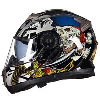 GXT 摩托车头盔男女全覆式冬季保暖双镜片揭面盔四季个性酷 黑色（死神之吻） XL 适合58-60头围