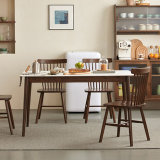 原始原素岩板餐桌椅组合现代简约小户型餐厅橡木黑胡桃色1.4m 1桌4椅