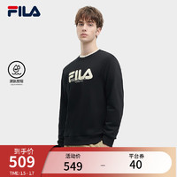 FILA 斐乐男子针织套头衫时尚简约基础加绒卫衣 正黑色-BK 185/104A/XXL