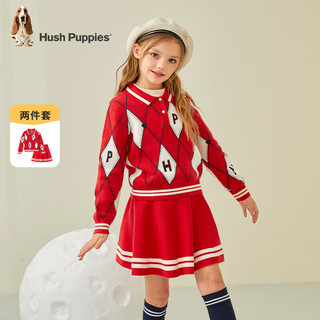 暇步士（Hush Puppies）童装拜年服女童连衣裙2023冬装儿童连衣裙柔软舒适线衣时尚 珊瑚红 130cm