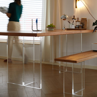 良工亚克力餐桌悬浮日式樱桃木北欧长方形纯实木透明大板桌工作台 1.8米亚克力餐桌