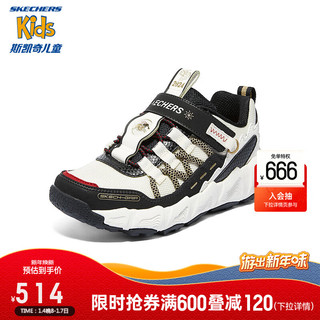 SKECHERS 斯凯奇 2024新年儿童鞋男童老爹鞋大童户外运动鞋407115L 白色/黑色/WTBK 34码