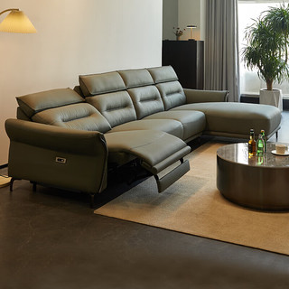 花王 硅胶皮电动功能沙发现代轻奢客厅皮艺沙发2301#四人位3.4米