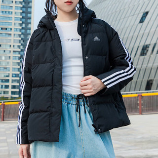 阿迪达斯 （adidas）男装女装 2024春季运动服保暖时尚连帽羽绒服外套 IT8720/女款 黑色拍大一码 XS