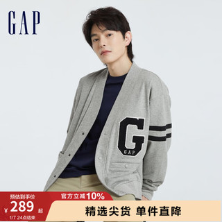 Gap男女装秋季LOGO宽松抓绒V领开衫892268学院风上衣 灰色 175/88A(XS)