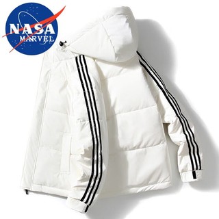 NASA MARVEL 官方联名羽绒服男士外套冬季新款潮流连帽宽松保暖时尚 806白色 XL(136斤-155斤)
