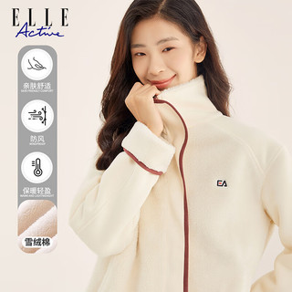 ELLE ACTIVE毛绒绒保暖仿羊羔绒外套女时尚减龄百搭翻领舒适外套 米白色 L