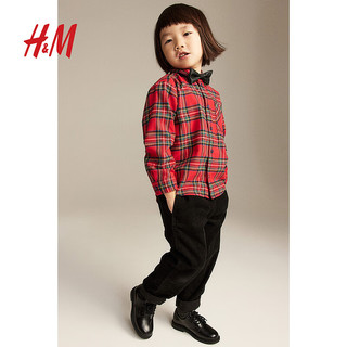 H&M童装男童儿童棉质圣诞格纹法兰绒衬衫礼服1163548 黑色/格纹 100/56