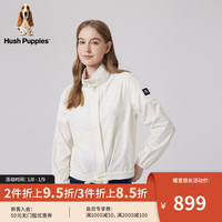 Hush Puppies暇步士女装2024春季户外休闲几何印花UPF50+时尚短款防晒外套 128米白 XS
