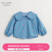 MARC&JANIE马克珍妮女童花边娃娃领满印牛仔衬衫儿童纯棉衬衣春装新款240112