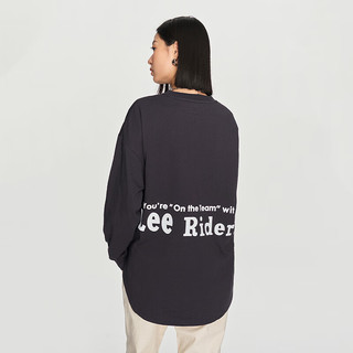 Lee日本设计标准版型字母印花女圆领套头长袖T恤休闲潮 深灰色 S