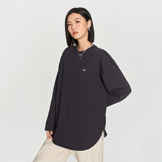 Lee日本设计标准版型字母印花女圆领套头长袖T恤休闲潮 深灰色 S
