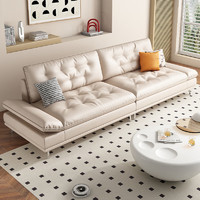 兰尼森皮艺沙发 奶油风真皮沙发意式极简小户型客厅高端直排沙发 3.1米多人位沙发+脚踏