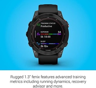 GARMIN 佳明 fenix 7 Solar 冒险智能手表 具有太阳能充电功能 坚固耐用的户外手表 带 GPS、触摸屏、和保健功能 石板灰色 带黑色表带